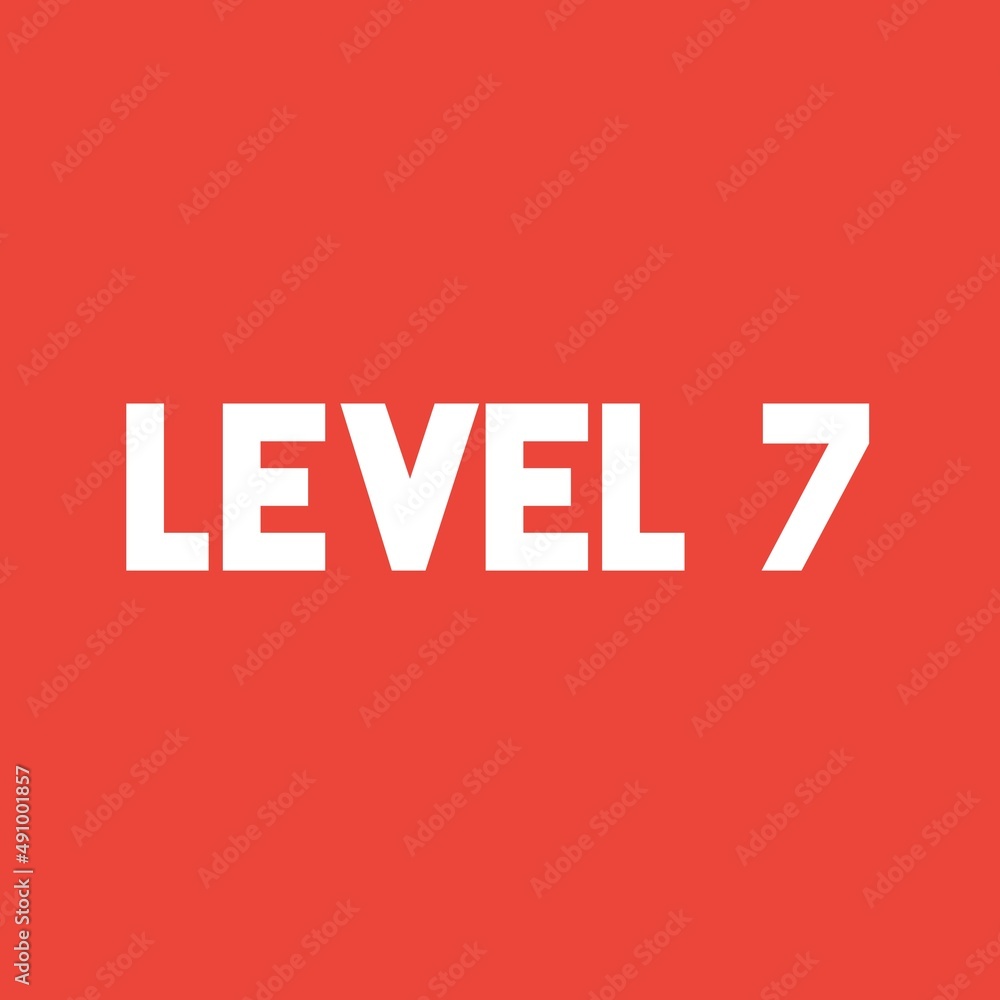 Level 7 sign in white isolated on Red background, 3d illustration. Level 7 sign in white isolated on Red background, 3d illustration.