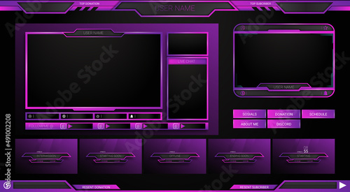 twitch Stream Facecam OBS Template Purple overlay design Pack . modern template illustration vector photo