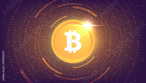 Bitcoin on dark background banner template design. Bitcoin currency. International stock exchange. Network bitcoin marketing vector.