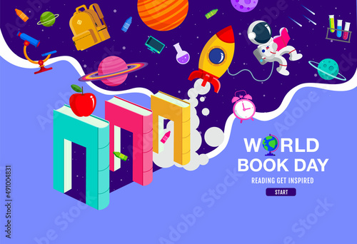 World book day, reading Imagination., back to school, template banner, concept vector illustration