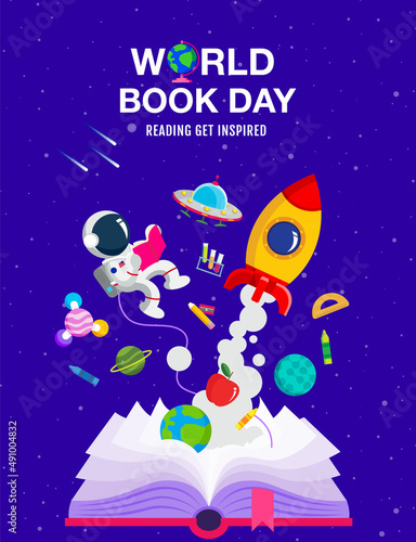 World book day, reading Imagination., back to school, template banner, concept vector illustration