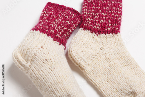 knitted wool socks on a white background