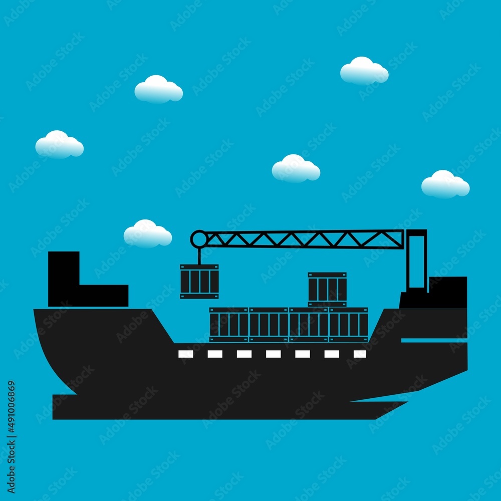 Naklejka premium Container ship on sky background,clean vector