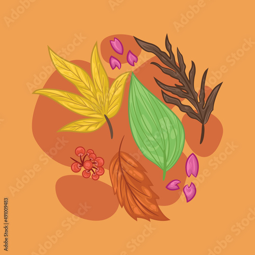 Illustration of a sprinkling of leaves in autumn