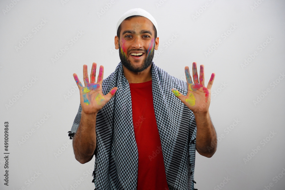 Naklejka premium Young Muslim boy Going for Play Holi