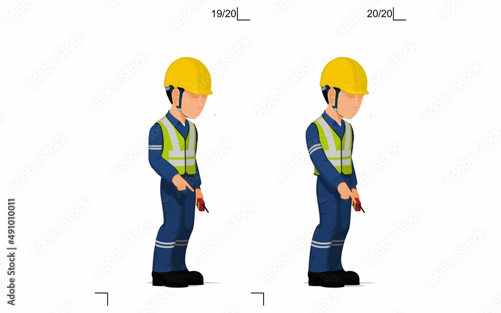 An industrial worker is explaining something on the floor