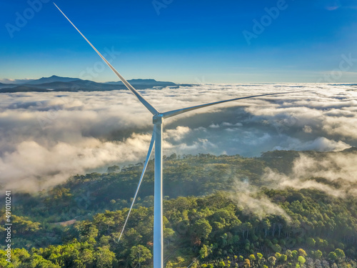 Aerial view of wind farm at Cau Dat town, Dalat, Lam Dong, Vietnam