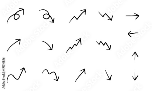 シンプルな手描きの矢印セット 黒