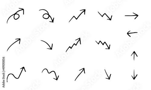 シンプルな手描きの矢印セット　黒