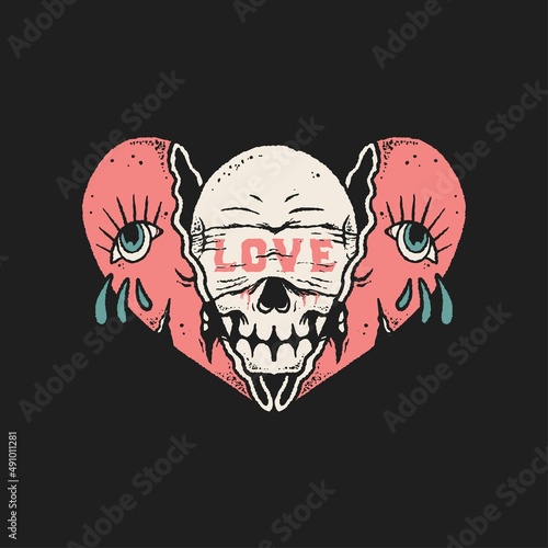 skull head with broken heart tattoo