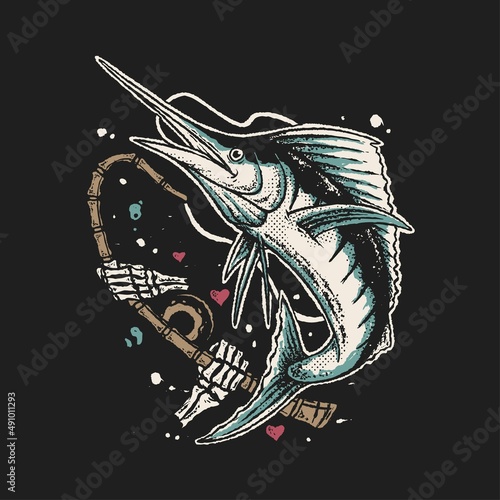 skeleton hand fishing marlin