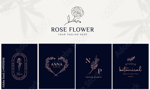 Botanical Floral element Hand Drawn Logo with Wild Flower and Leaves. Logo for spa and beauty salon, boutique, organic shop, wedding, floral designer, interior, photography, cosmetic.
