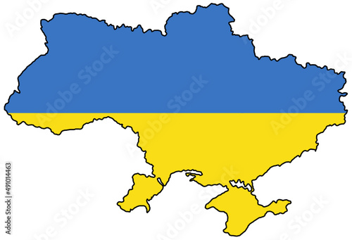 Ukrainian borders contour on ukrainian flag background vector illustration with place for text  text area  copy space. Blue and yellow border territory isolated on white background