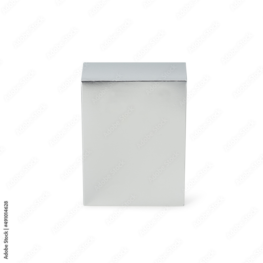 Silver box mockup isolated on white background with clipping path. Silver box mockup isolated on white background with clipping path.