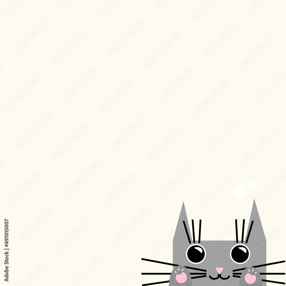 Curious, cartoon gray cat. Background for an image depicting a curious cat. Curious, cartoon gray cat. Background for an image depicting a curious cat.