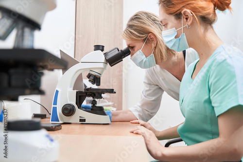 Two lab technicians or scientists working in laboratory