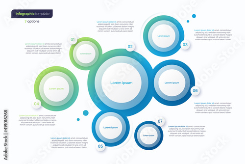 Abstract vector gradient minimalistic infographic template composed of 7 circles