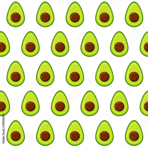 flat vector pattern of half avocado with pit, transparent background 