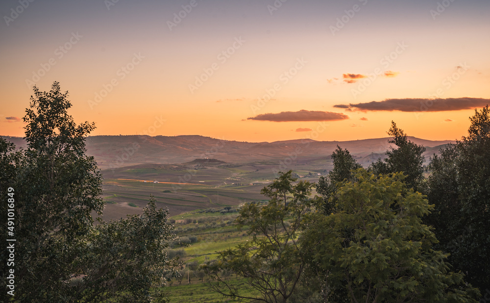 Beautiful View at Sunset from Barrafranca, Sicily, Italy, Europe