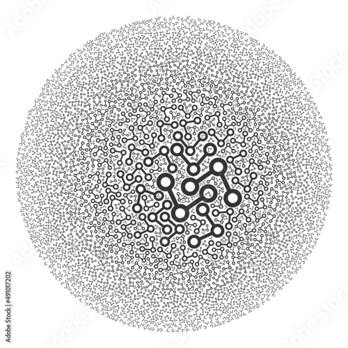 Connections items are grouped into round collection. Connections icon round composition. Abstract spheric globula mosaic is organized from connections items.