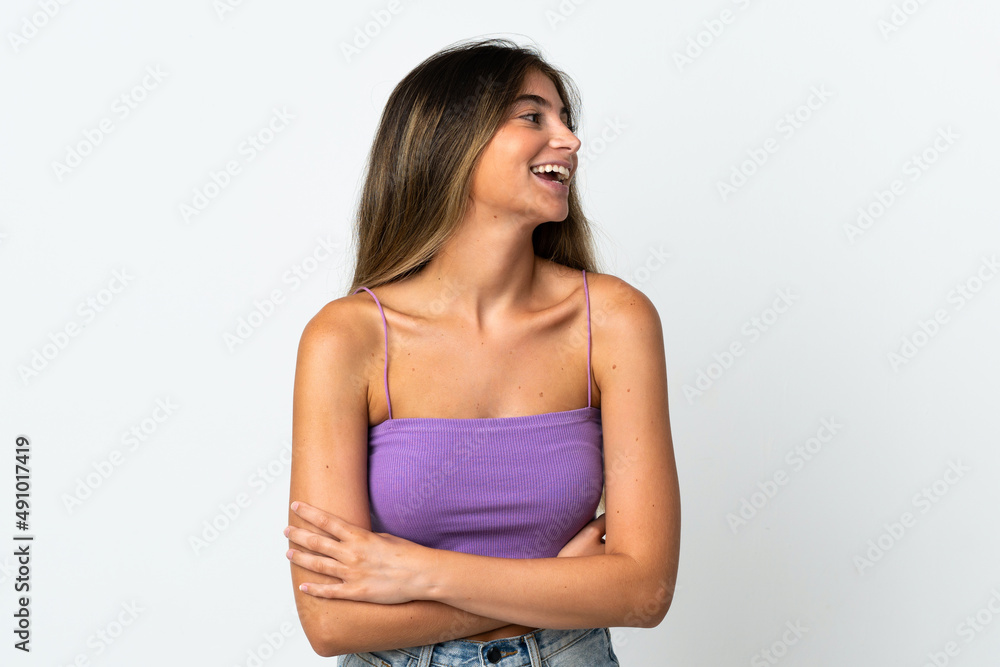 Young caucasian woman isolated on white background happy and smiling Young caucasian woman isolated on white background happy and smiling