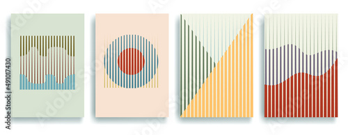 Art composition with lines .Modern art design .Neutral color stripes .Transition speed lines .Bauhaus art style .Geometric shape. Wall art .