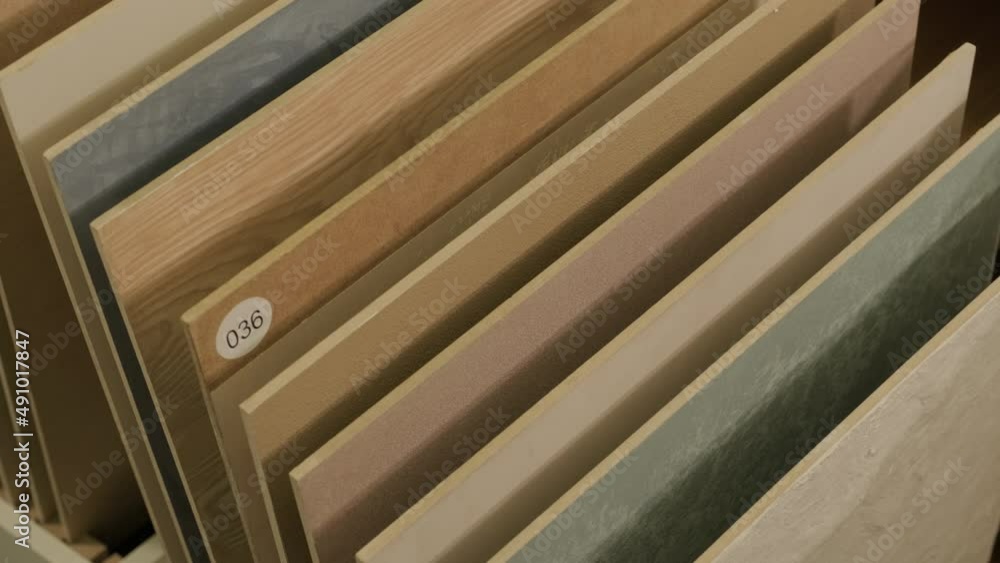 Samples of decorative plasters on panels Samples of decorative plasters on panels