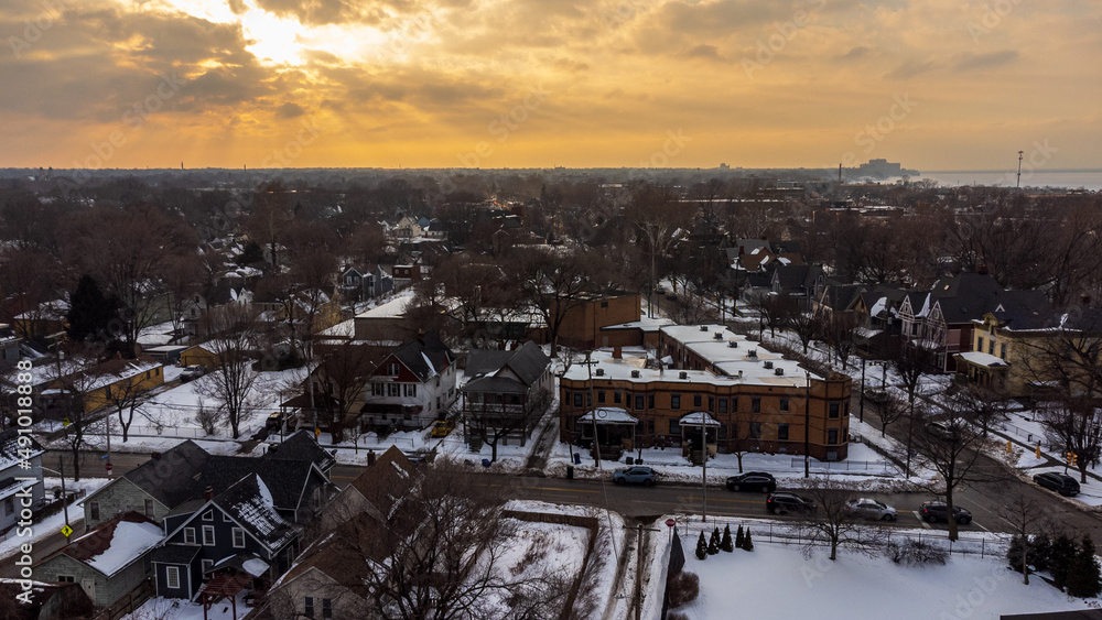 Winter landscape at sunset - Cleveland, Ohio