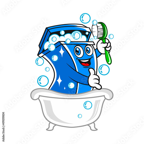 The trash can is washed in the bath. Vector illustration