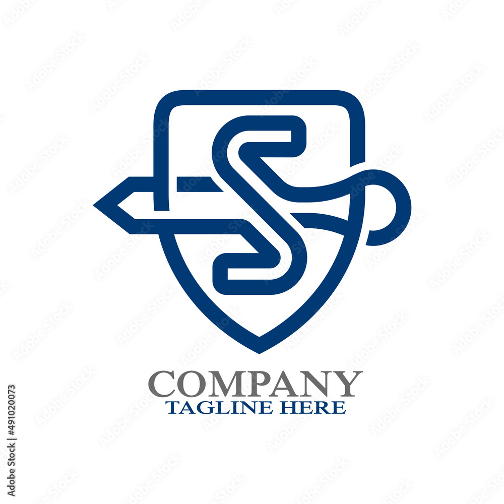 shield and sword with letter S logo. Vector illustration shield and sword with letter S logo. Vector illustration