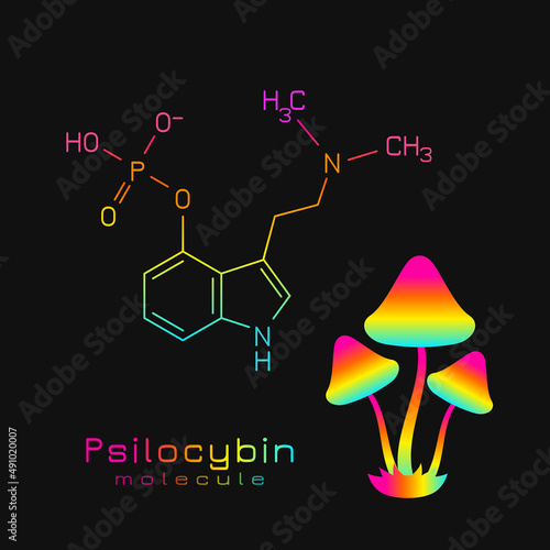 Psilocybin molecule, chemical formula with magic mushrooms