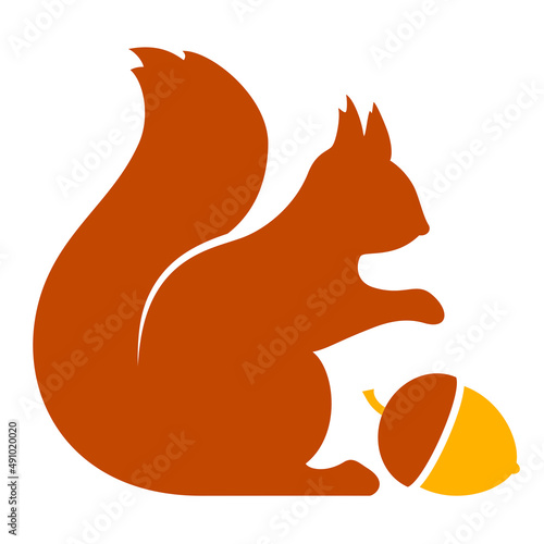 Squirrel with nut vector silhouette cartoon
