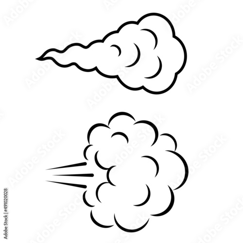 Air puff icon, steam cloud linear cartoon