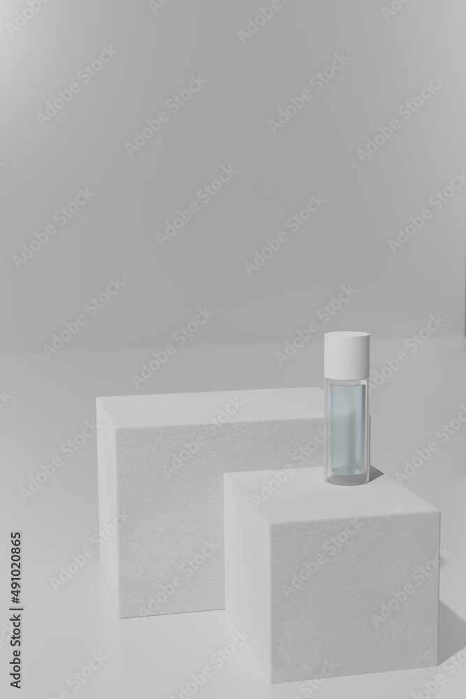 3d render. Mockup bottle of essence toner in natural light. Face skin care cosmetics. 3d render. Mockup bottle of essence toner in natural light. Face skin care cosmetics.