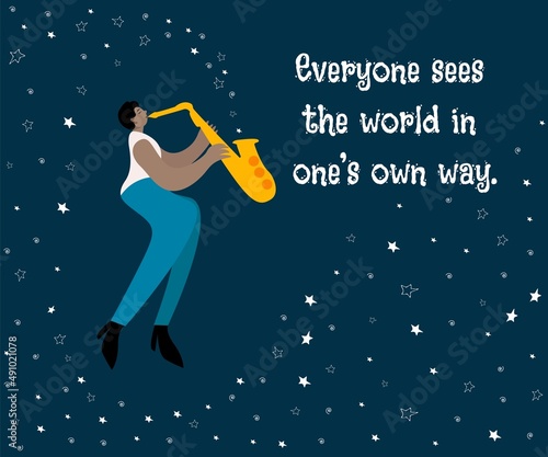 World jazz day celebration with wonan playing saxophone illustration