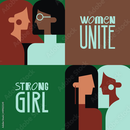 Female friendship, feminist union or sisterhood. Colorful illustration