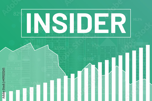 Graph Insider trading on green finance background with line, chart, city. Downtrend and uptrend