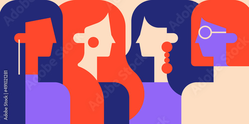 Female friendship, feminist union or sisterhood. Colorful illustration