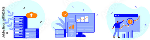Characters investing money in stock market. People analyzing financial graphs, charts and diagrams and other data. Stock trading concept. Characters manage finances. People calculating.