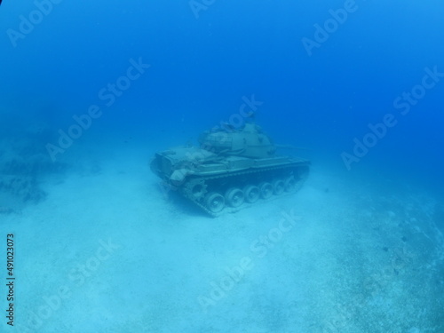 tank wreck underwater metal on ocean floor © underocean
