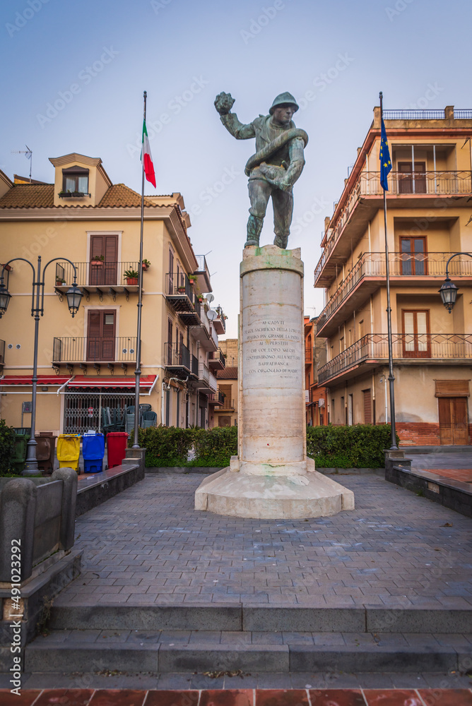 Fototapeta premium War Memorial at Barrafranca City Centre, Enna, Sicily, Italy, Europe