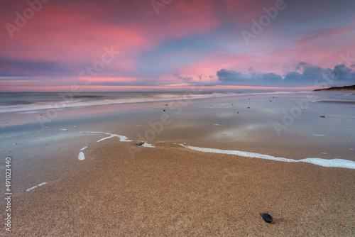 Beautiful beach of the Baltic Sea at sunset in Kuznica, Hel Peninsula. Poland photo