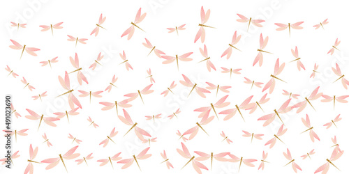 Exotic rosy pink dragonfly cartoon vector wallpaper. Summer pretty damselflies. Fancy dragonfly cartoon children background. Sensitive wings insects graphic design. Fragile beings
