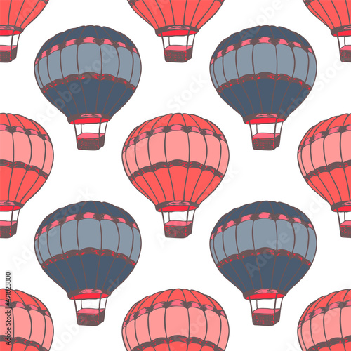 Cartoon hot air balloons  illustration vector seamless patter.