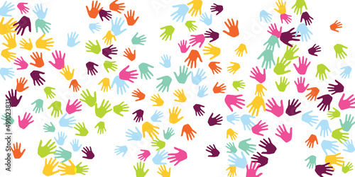 Colorful children handprints preschool education concept vector