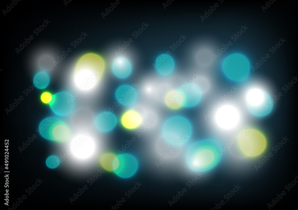 Shiny bokeh lights blur abstract background vector. Bright yellow, blue and white Christmas bulb art. Soft vibrant defocused texture backdrop, colorful night circle lamp party festival illustration. Shiny bokeh lights blur abstract background vector. Bright yellow, blue and white Christmas bulb art. Soft vibrant defocused texture backdrop, colorful night circle lamp party festival illustration.