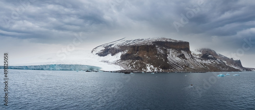 View of the brown bluff, a stunning basalt tuya on the Tabarin Peninsula of northern Antarctica. Formed 1 million years ago by a subglacial volcanic eruptions photo