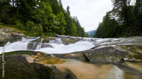 The mountain river Prut and waterfalls Probiy in Yaremche, Carpathians, Ukraine