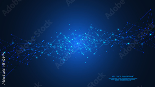 Abstract technology background with connecting the dots and lines. Global network connection, internet technology and digital communication concept