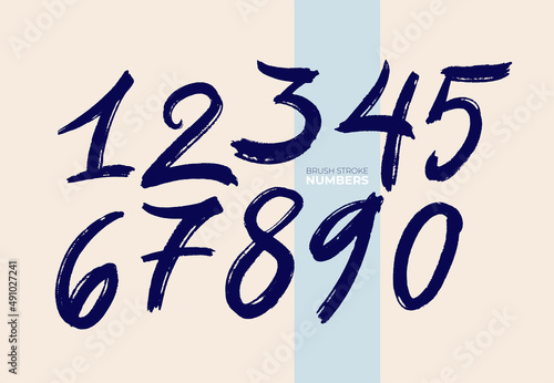 Brush stroke alphabet numbers digital style hand drawn doodle sketch. Blue numbers 1, 2, 3, 4, 5, 6, 7, 8, 9, 0 hand drawn with a brush. Vector illustration. Isolated on white background.